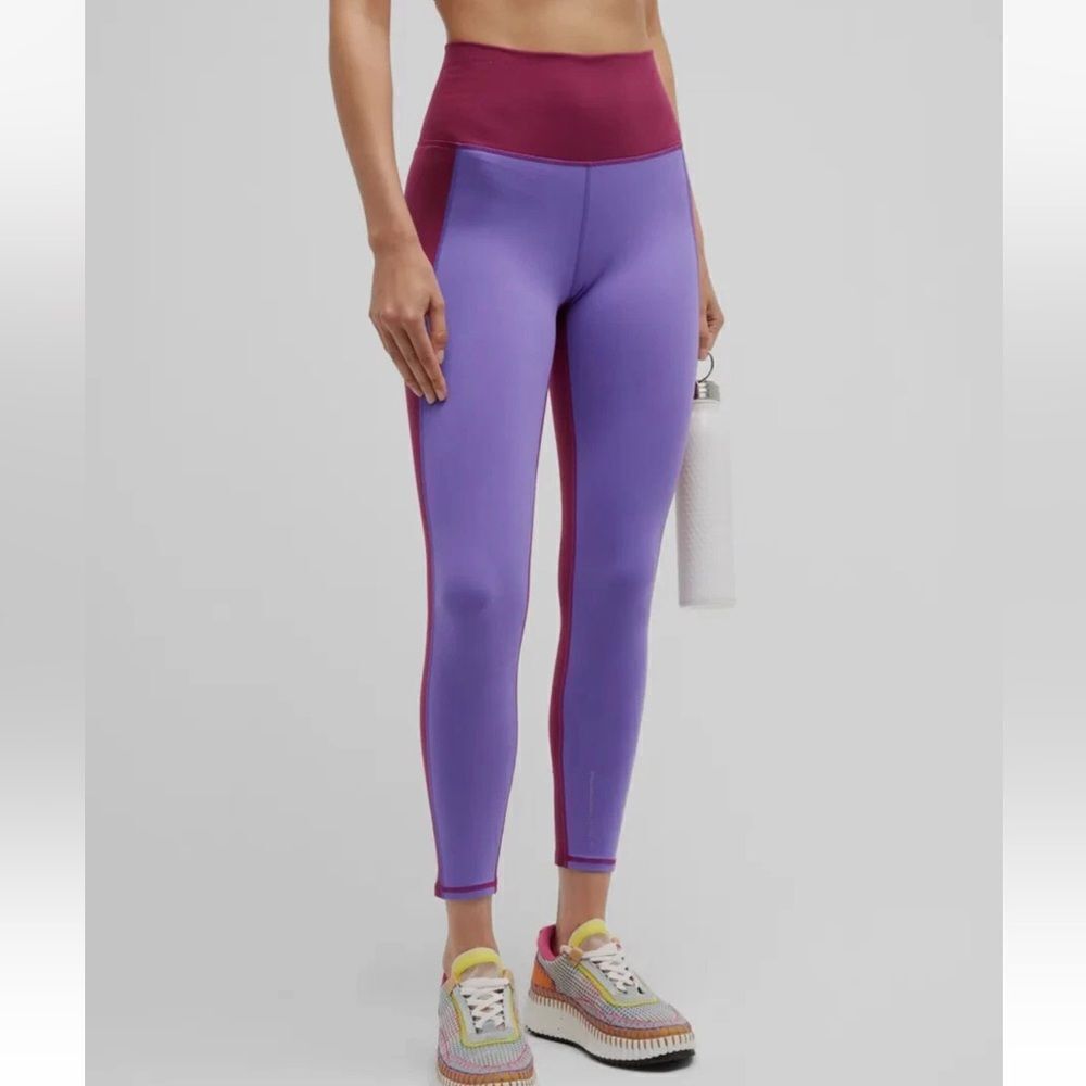 TEREZ Electric Purple And Black Raspberry TLC Colorblock Leggings Sz L NWT